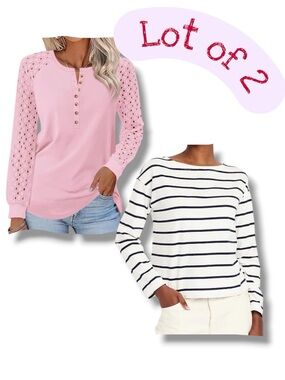 Women's 2 Pieces Shirts Top SIZE SMALL Long Sleeve Lace Tee